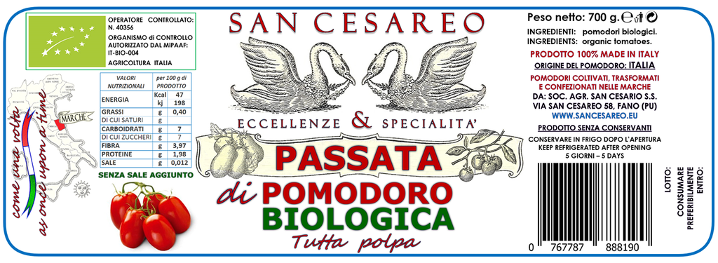 Passata Di Pomodoro Biologica 500gr - Azienda Agricola San Cesareo