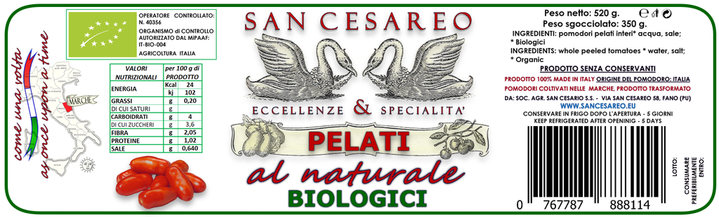 Pomodori Pelati al naturale 580gr - Azienda Agricola San Cesareo